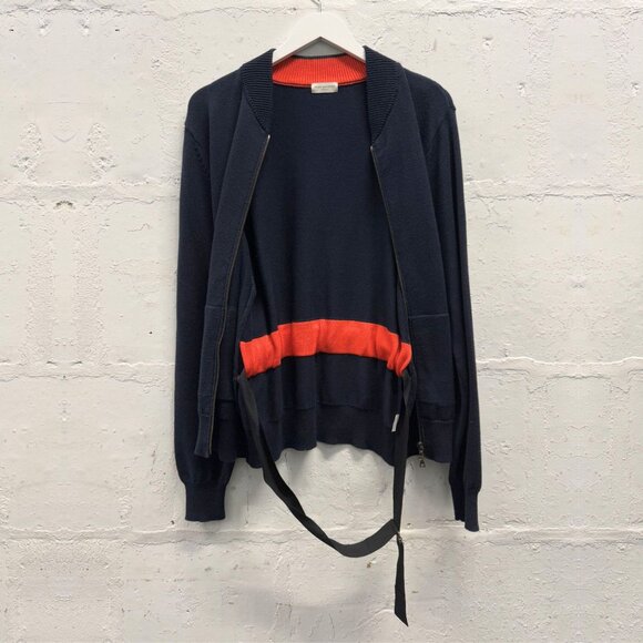 DRIES VAN NOTEN Navy Cotton Zip Up Cardigan - Picture 4 of 10